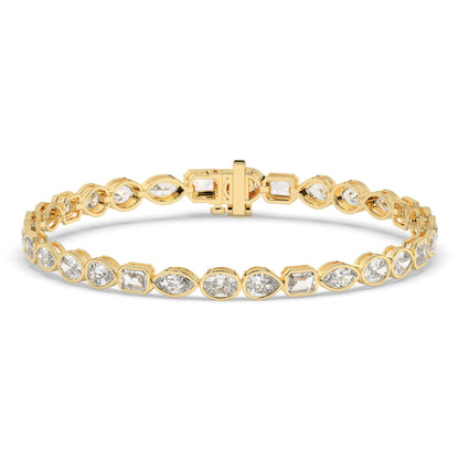 Jana Tennisarmband mit Labordiamanten in verschiedenen Formen mit Zargenfassung aus 585 Gelbgold, Vorderansicht 