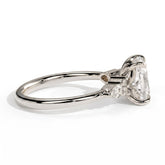 Elongated Cushion lab-grown diamond halo engagement ring in 18K (750) white gold, detail view 