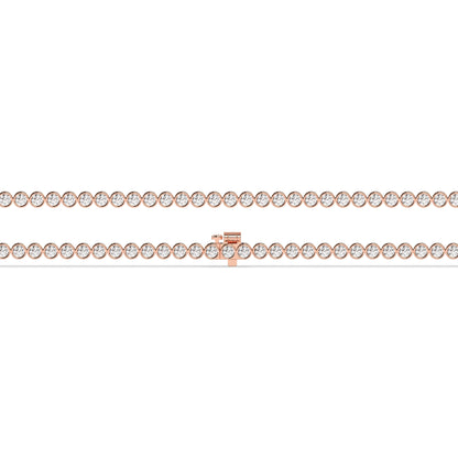 Lea round bezel lab-grown diamond tennis bracelet in 14K (585) rose gold, laid flat, full length 
