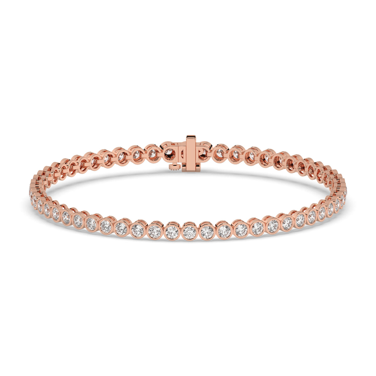 Lea round bezel lab-grown diamond tennis bracelet in 14K (585) rose gold, front view 