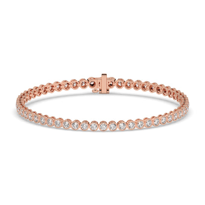 Lea round bezel lab-grown diamond tennis bracelet in 14K (585) rose gold, front view 