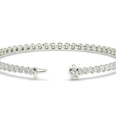 Lea round bezel lab-grown diamond tennis bracelet in 14K (585) white gold, clasp open, detail view 