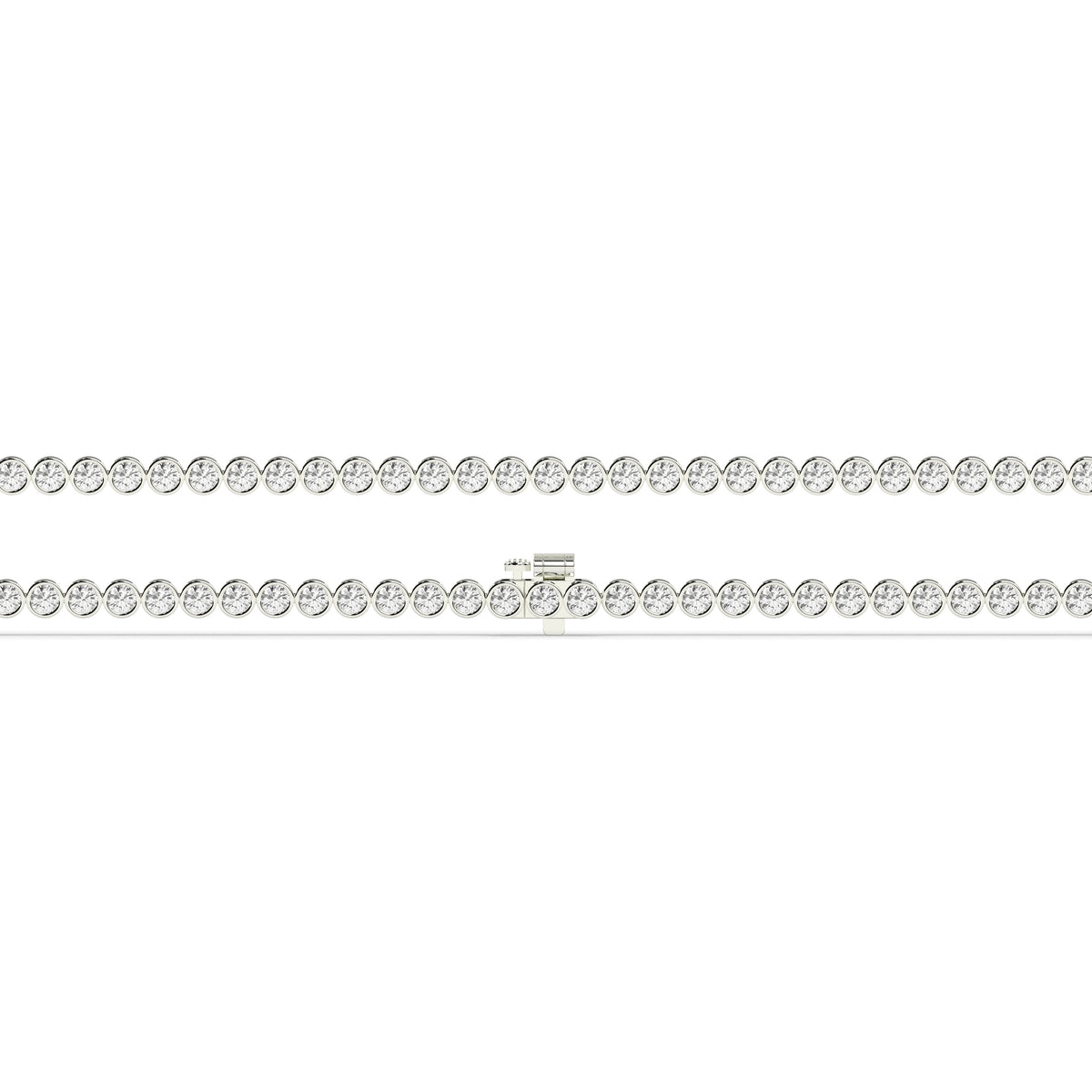 Lea round bezel lab-grown diamond tennis bracelet in 14K (585) white gold, laid flat, full length 