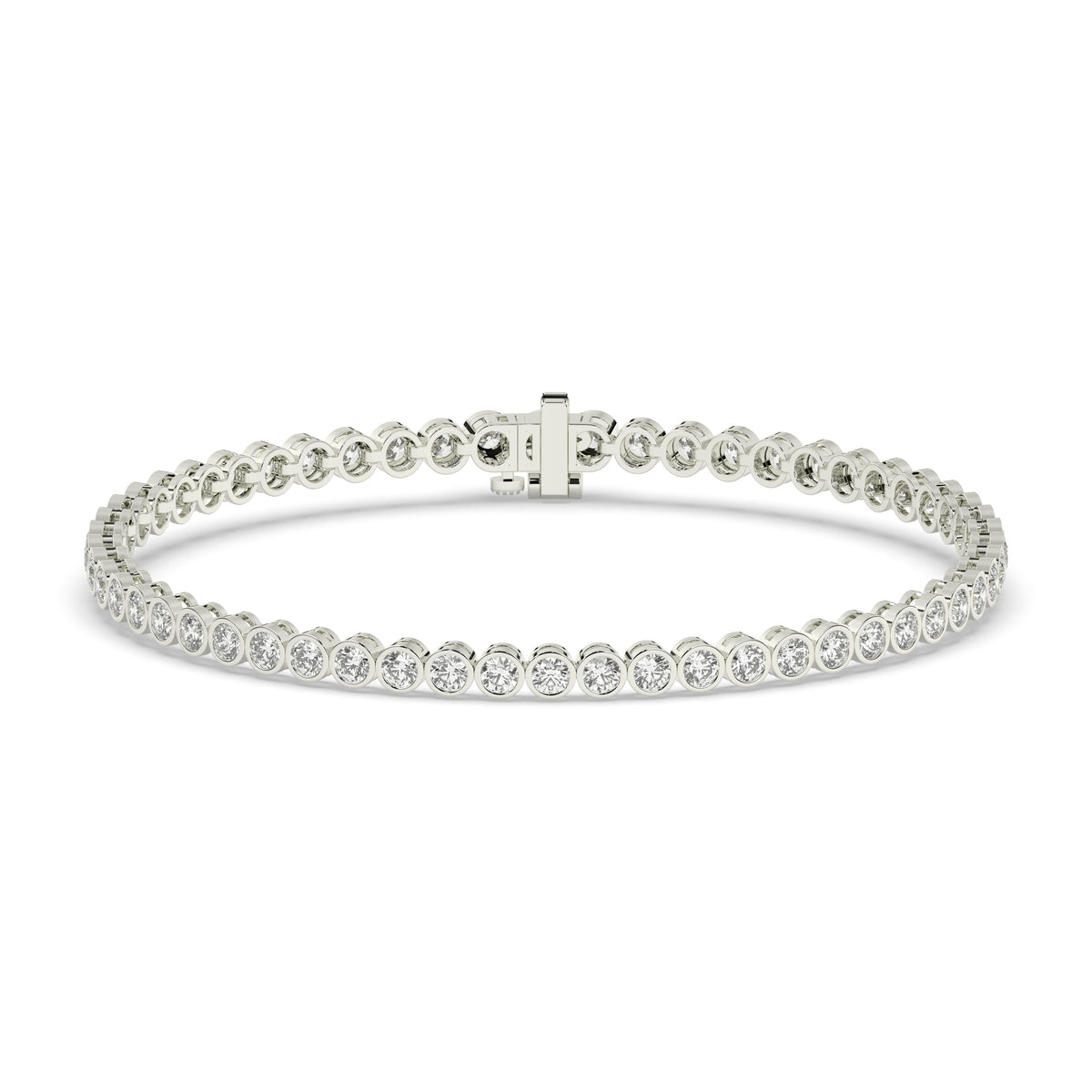 Lea round bezel lab-grown diamond tennis bracelet in 14K (585) white gold, front view 