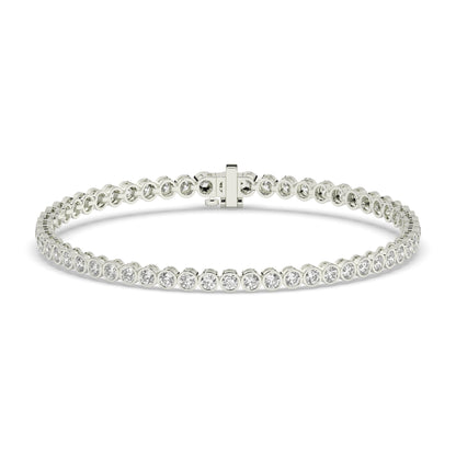 Lea round bezel lab-grown diamond tennis bracelet in 14K (585) white gold, front view 