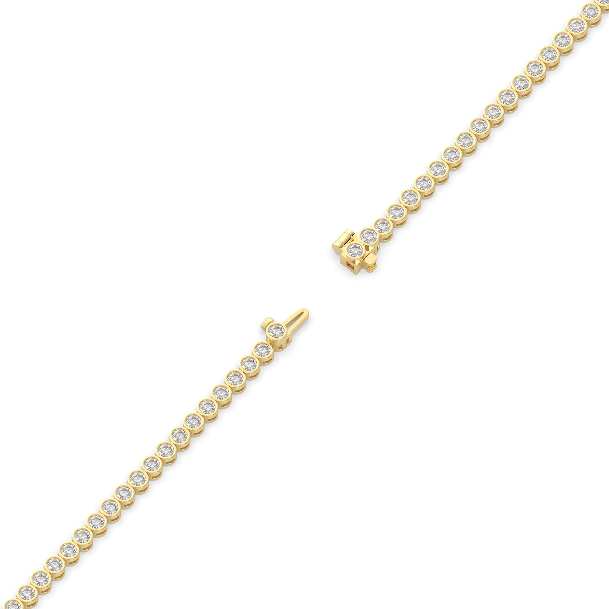 Lea round bezel lab-grown diamond tennis bracelet in 14K (585) yellow gold, full length, diagonal view 