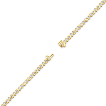 Lea round bezel lab-grown diamond tennis bracelet in 14K (585) yellow gold, full length, diagonal view 