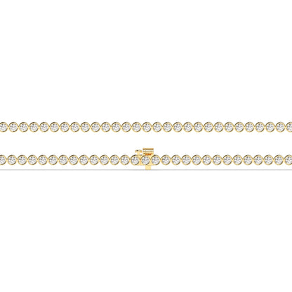 Lea round bezel lab-grown diamond tennis bracelet in 14K (585) yellow gold, laid flat, full length 