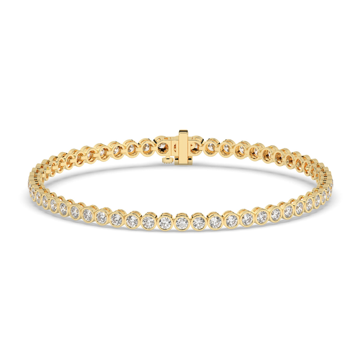Lea round bezel lab-grown diamond tennis bracelet in 14K (585) yellow gold, front view 