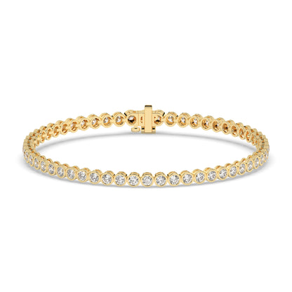 Lea round bezel lab-grown diamond tennis bracelet in 14K (585) yellow gold, front view 