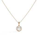Lucienne round lab-grown diamond halo pendant necklace in 14K (585) rose gold, front view 