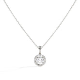 Lucienne round lab-grown diamond halo pendant necklace in 14K (585) white gold, front view 