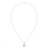 Lucienne round lab-grown diamond halo pendant necklace in 14K (585) white gold, full necklace view 