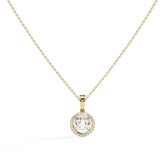 Lucienne round lab-grown diamond halo pendant necklace in 14K (585) yellow gold, front view 