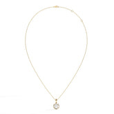 Lucienne round lab-grown diamond halo pendant necklace in 14K (585) yellow gold, full necklace view 