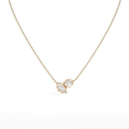 Maëlle Toi-et-Moi-Halskette mit Labordiamanten im Marquise- und Tropfenschliff aus 585 Roségold, Vorderansicht 