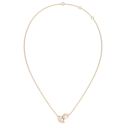 Maëlle Toi-et-Moi-Halskette mit Labordiamanten im Marquise- und Tropfenschliff aus 585 Roségold, Ansicht der ganzen Kette 