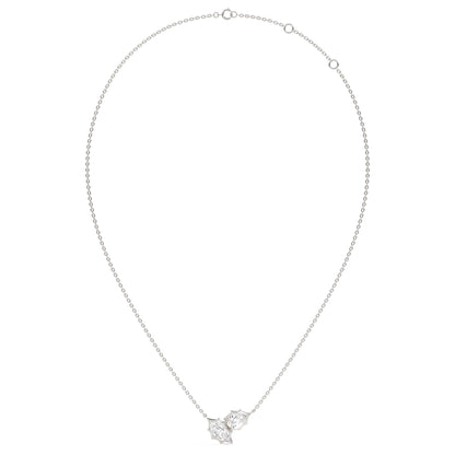 Maëlle Toi-et-Moi-Halskette mit Labordiamanten im Marquise- und Tropfenschliff aus 585 Weißgold, Ansicht der ganzen Kette 