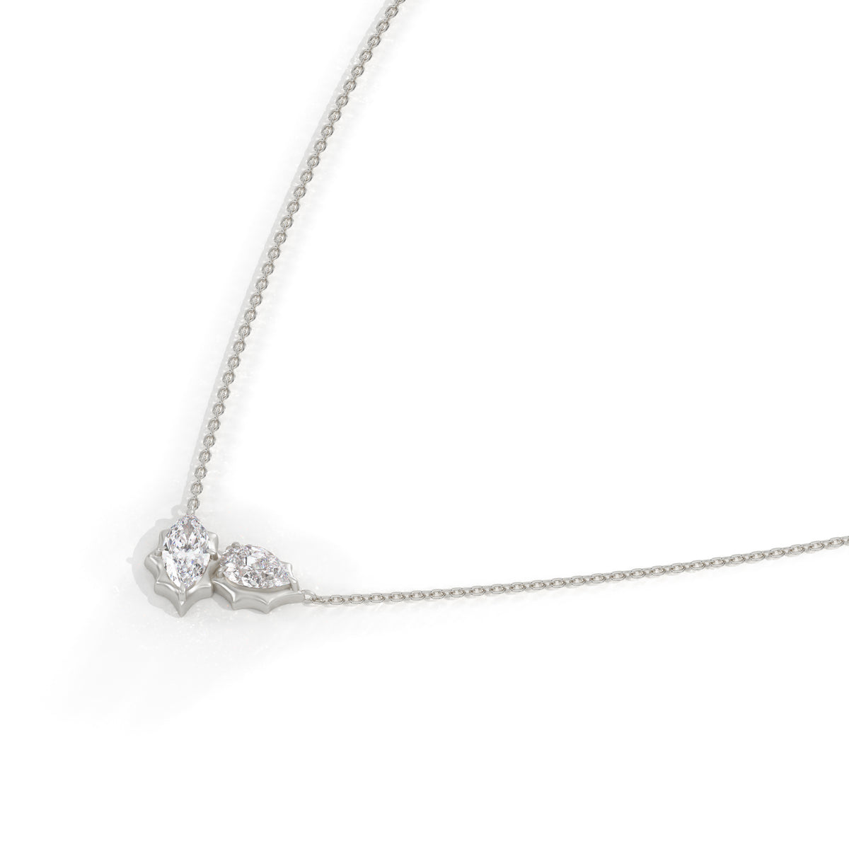 Maëlle Toi-et-Moi-Halskette mit Labordiamanten im Marquise- und Tropfenschliff aus 585 Weißgold, Seitenansicht 