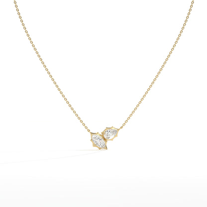 Maëlle Toi-et-Moi-Halskette mit Labordiamanten im Marquise- und Tropfenschliff aus 585 Gelbgold, Vorderansicht 