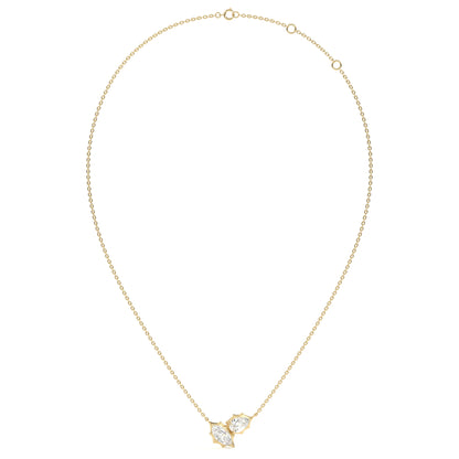 Maëlle Toi-et-Moi-Halskette mit Labordiamanten im Marquise- und Tropfenschliff aus 585 Gelbgold, Ansicht der ganzen Kette 
