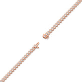 Magda Tennisarmband mit Labordiamanten im Ovalschliff mit Zargenfassung aus 585 Roségold, volle Länge, Diagonalansicht 