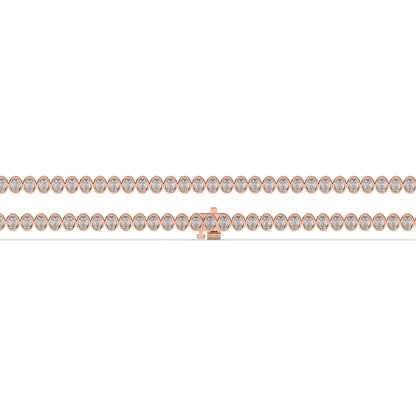 Magda Tennisarmband mit Labordiamanten im Ovalschliff mit Zargenfassung aus 585 Roségold, flach liegend, volle Länge 