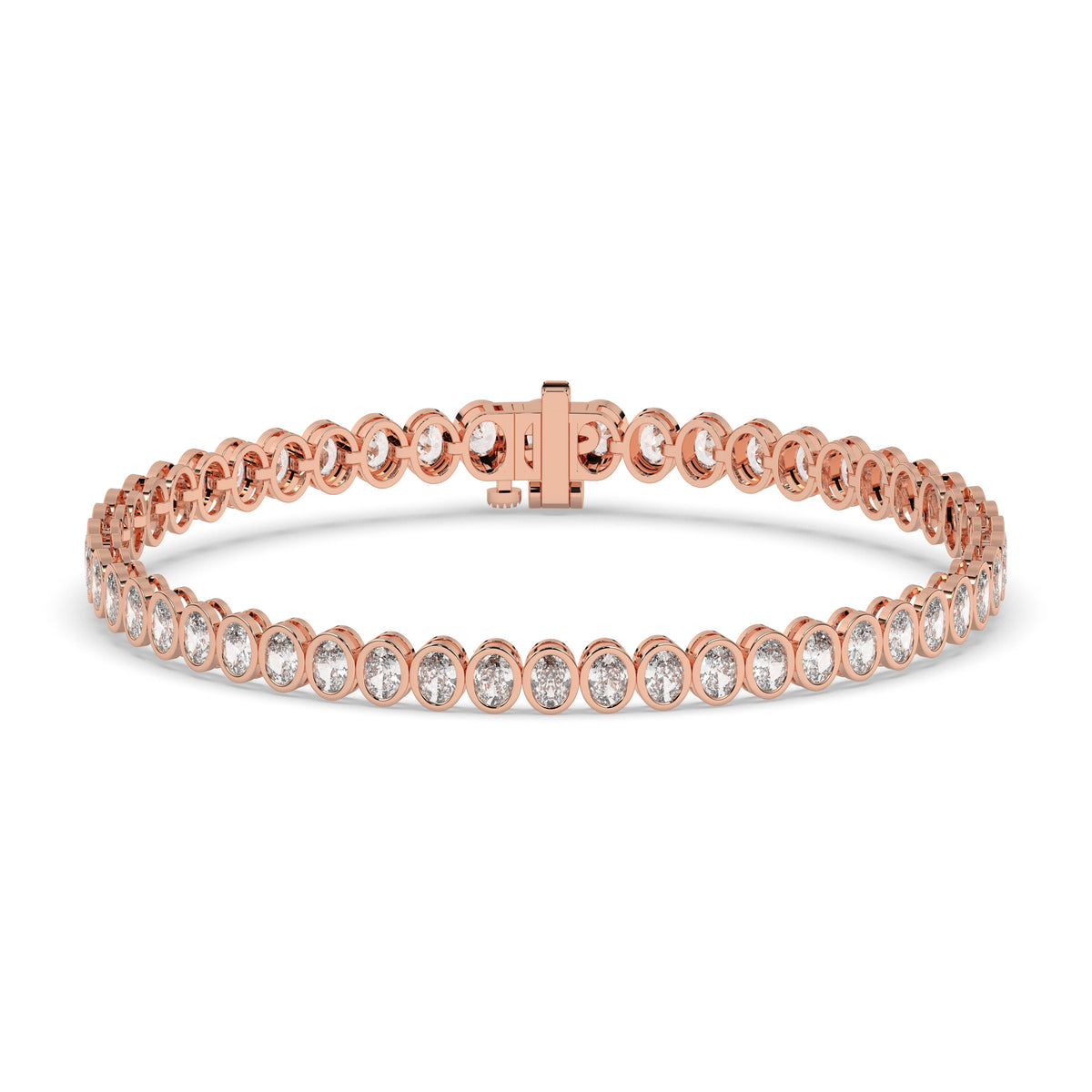 Magda Tennisarmband mit Labordiamanten im Ovalschliff mit Zargenfassung aus 585 Roségold, Vorderansicht 