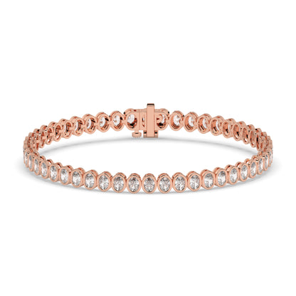 Magda Tennisarmband mit Labordiamanten im Ovalschliff mit Zargenfassung aus 585 Roségold, Vorderansicht 
