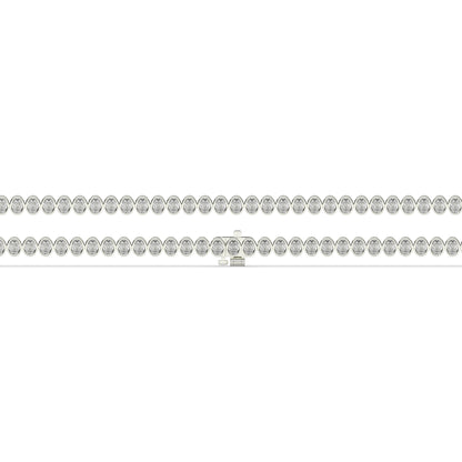 Magda Tennisarmband mit Labordiamanten im Ovalschliff mit Zargenfassung aus 585 Weißgold, flach liegend, volle Länge 