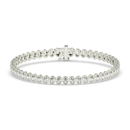 Magda Tennisarmband mit Labordiamanten im Ovalschliff mit Zargenfassung aus 585 Weißgold, Vorderansicht 