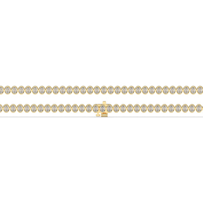 Magda Tennisarmband mit Labordiamanten im Ovalschliff mit Zargenfassung aus 585 Gelbgold, flach liegend, volle Länge 