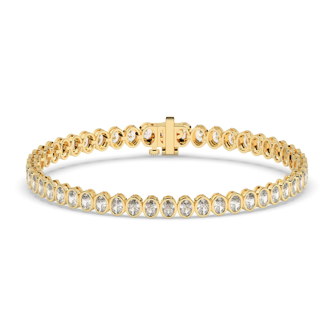 Magda Tennisarmband mit Labordiamanten im Ovalschliff mit Zargenfassung aus 585 Gelbgold, Vorderansicht 