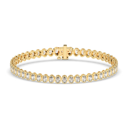 Magda Tennisarmband mit Labordiamanten im Ovalschliff mit Zargenfassung aus 585 Gelbgold, Vorderansicht 