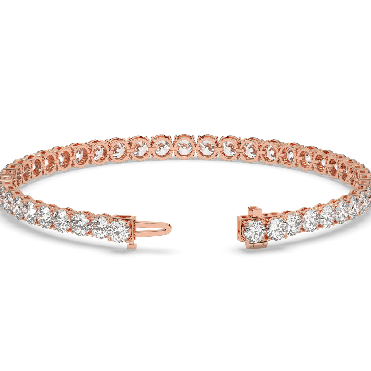 Mareike Tennisarmband mit Labordiamanten im Brillantschliff aus 585 Roségold, Verschluss geöffnet, Detailansicht 