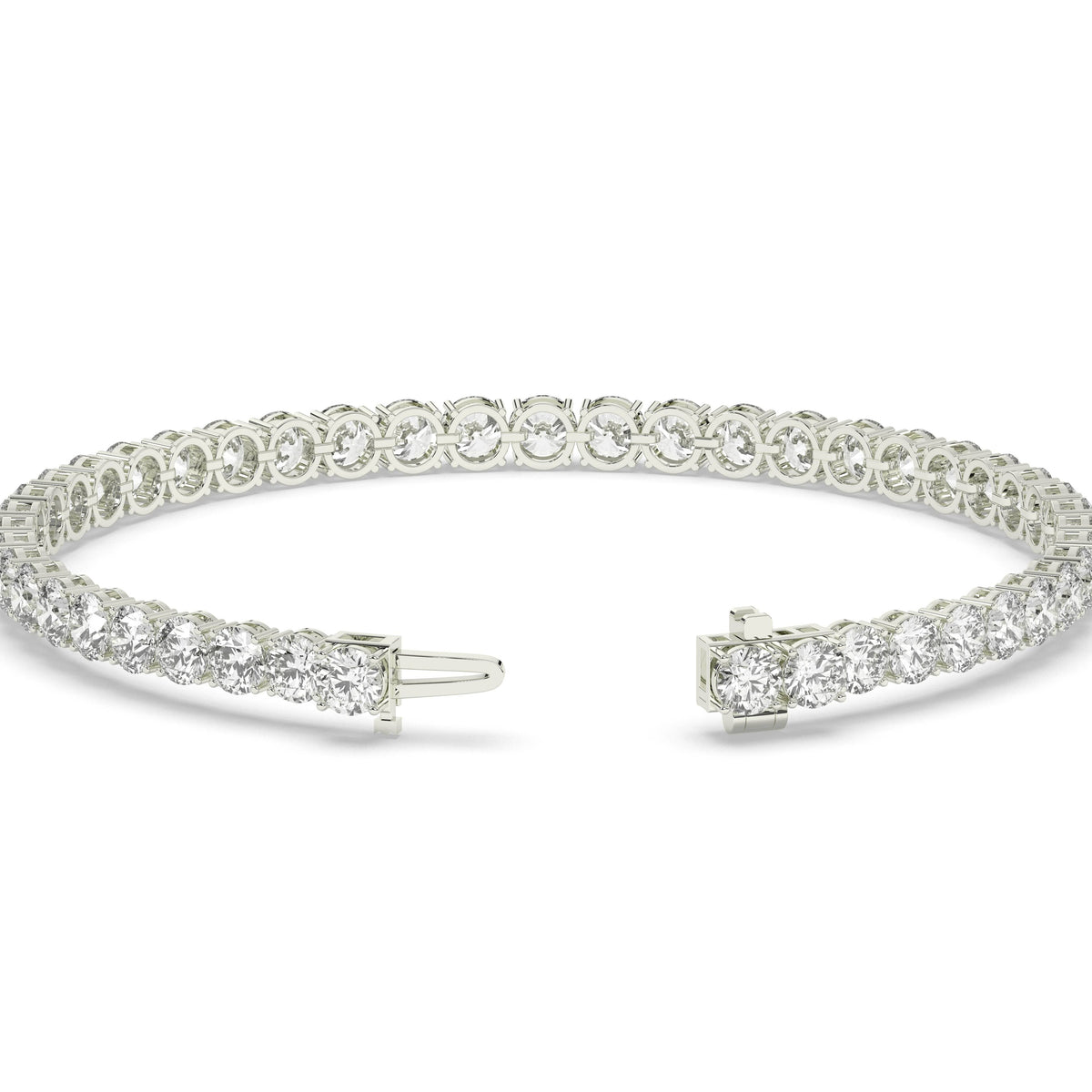 Mareike Tennisarmband mit Labordiamanten im Brillantschliff aus 585 Weißgold, Verschluss geöffnet, Detailansicht 