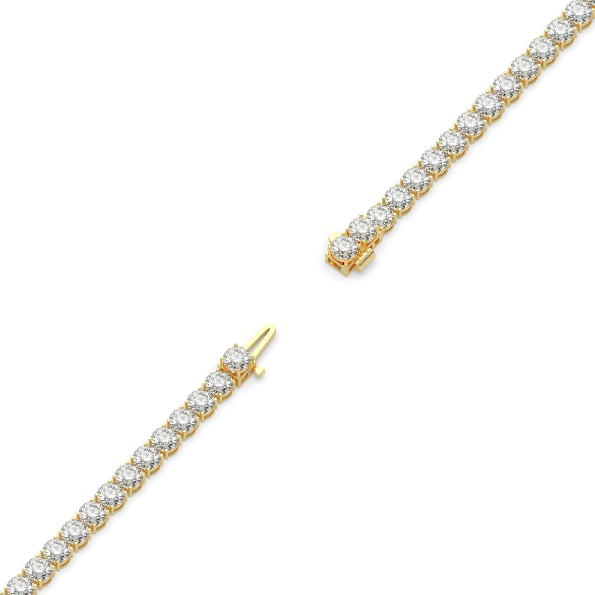 Mareike Tennisarmband mit Labordiamanten im Brillantschliff aus 585 Gelbgold, volle Länge, Diagonalansicht 