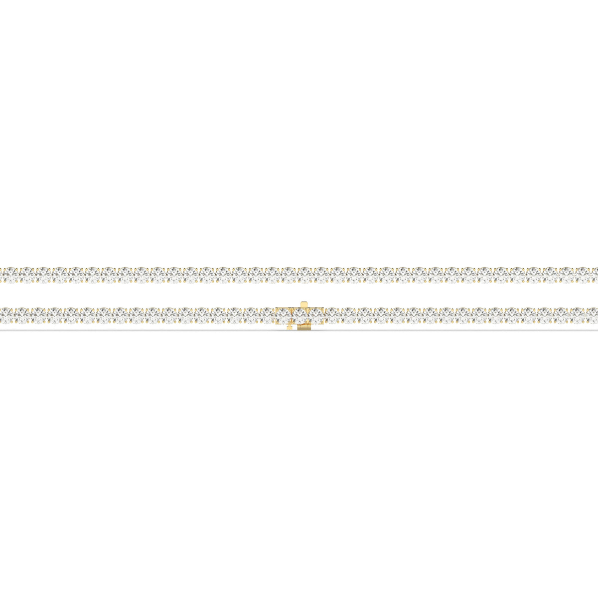 Mareike Tennisarmband mit Labordiamanten im Brillantschliff aus 585 Gelbgold, flach liegend, volle Länge 