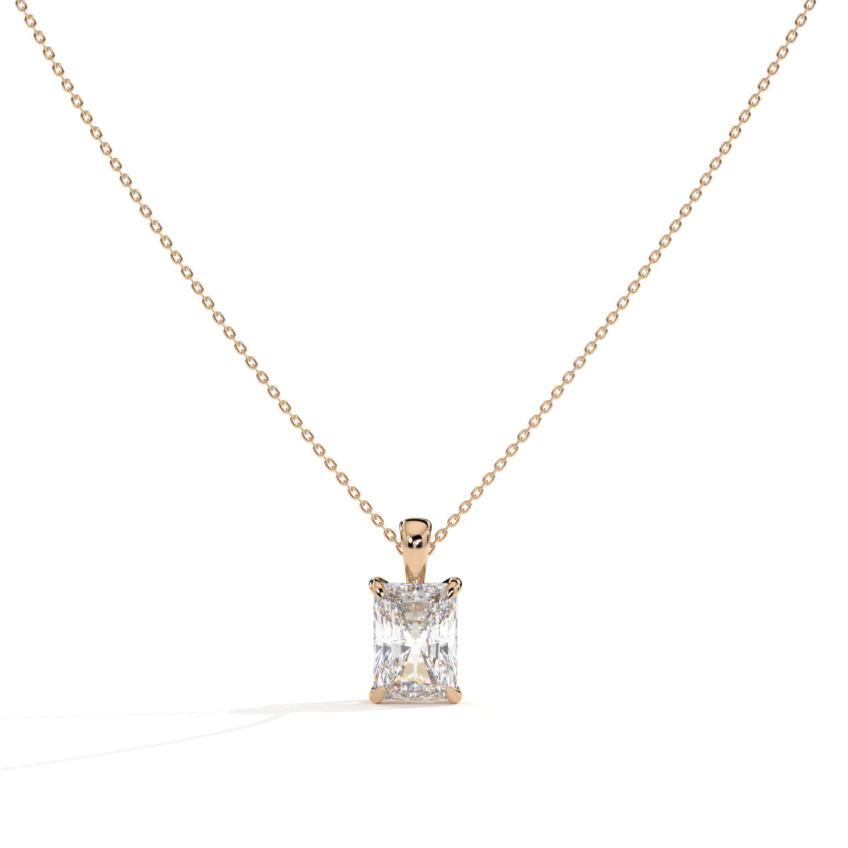 Margot Solitär-Halskette mit Labordiamanten im Radiantschliff aus 585 Roségold, Vorderansicht 