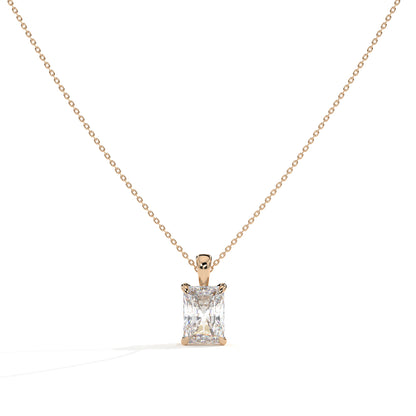 Margot Solitär-Halskette mit Labordiamanten im Radiantschliff aus 585 Roségold, Vorderansicht 