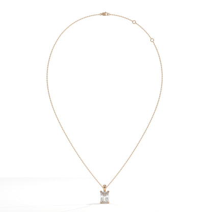 Margot Solitär-Halskette mit Labordiamanten im Radiantschliff aus 585 Roségold, Ansicht der ganzen Kette 