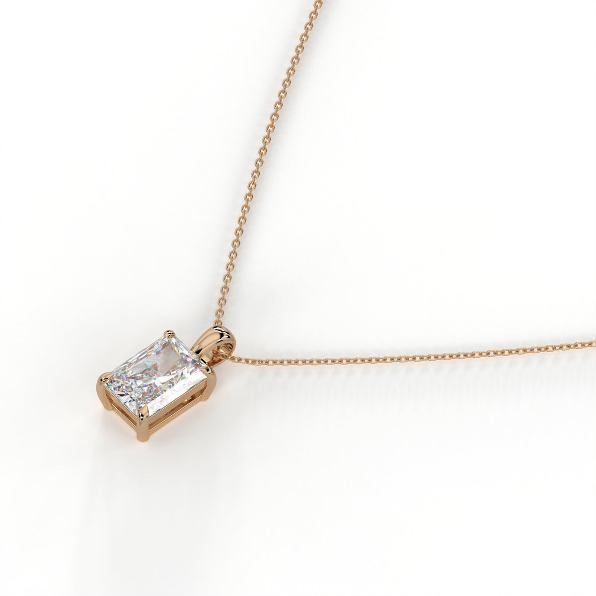 Margot Solitär-Halskette mit Labordiamanten im Radiantschliff aus 585 Roségold, Seitenansicht 