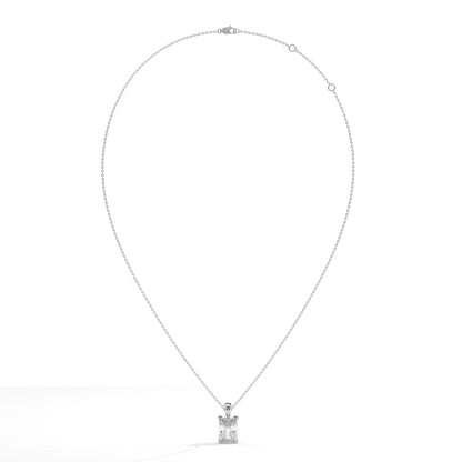 Margot Solitär-Halskette mit Labordiamanten im Radiantschliff aus 585 Weißgold, Ansicht der ganzen Kette 