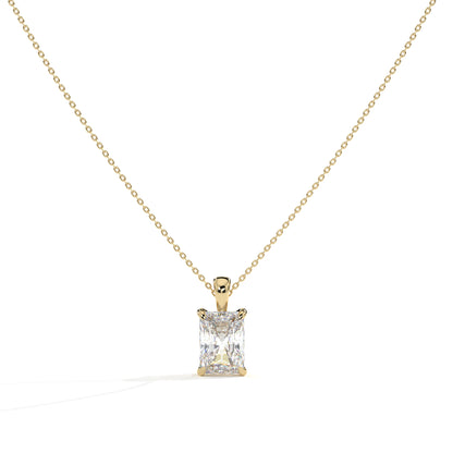 Margot Solitär-Halskette mit Labordiamanten im Radiantschliff aus 585 Gelbgold, Vorderansicht 