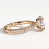 Oval lab-grown diamond halo engagement ring in 14K (585) rose gold, detail view 