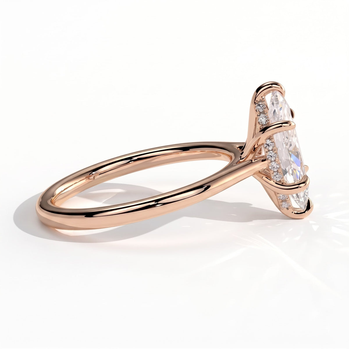 Marquise lab-grown diamond halo engagement ring in 14K (585) rose gold, detail view 