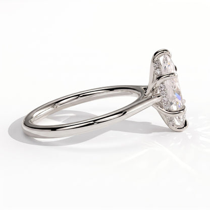 Marquise lab-grown diamond halo engagement ring in 950 platinum, detail view 