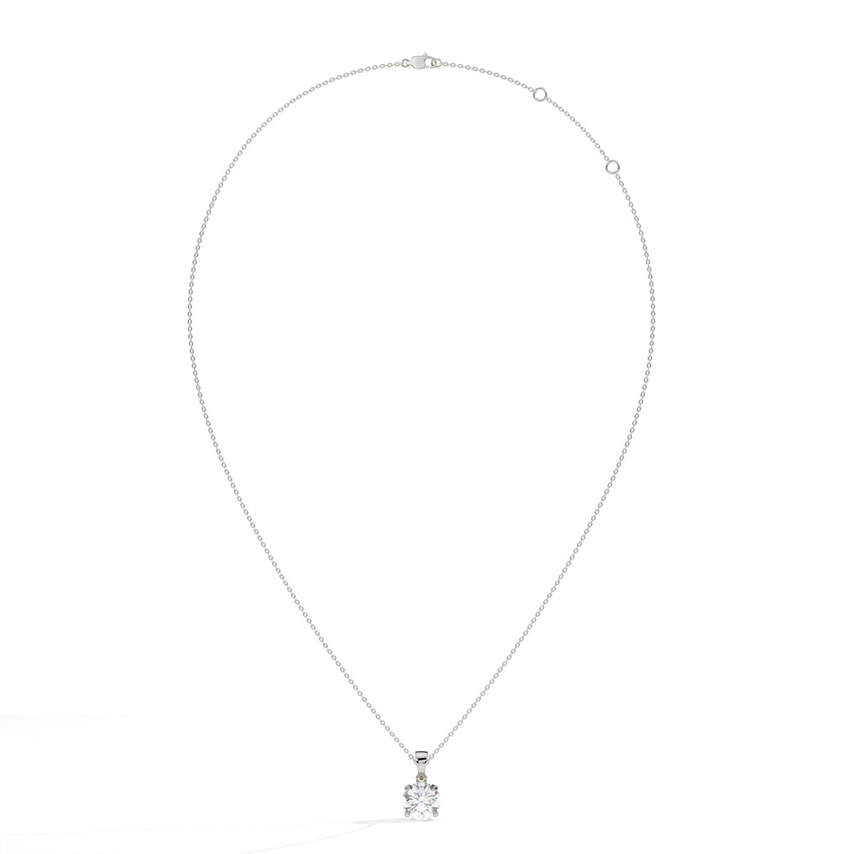 Mila Solitär-Halskette mit rundem Labordiamanten aus 585 Weißgold, Ansicht der ganzen Kette 