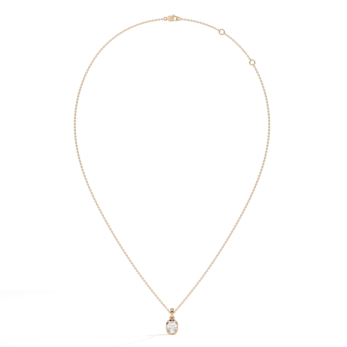 Ninon Zargen-Halskette mit Labordiamanten im Kissenschliff aus 585 Roségold, Ansicht der ganzen Kette 