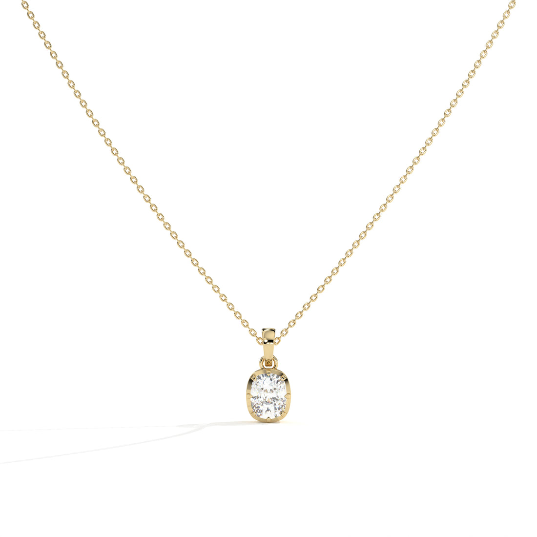 Ninon cushion lab-grown diamond bezel pendant necklace in 14K (585) yellow gold, front view 